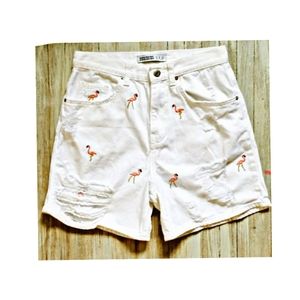 Nwot Zara denim flamingo destroyed shorts